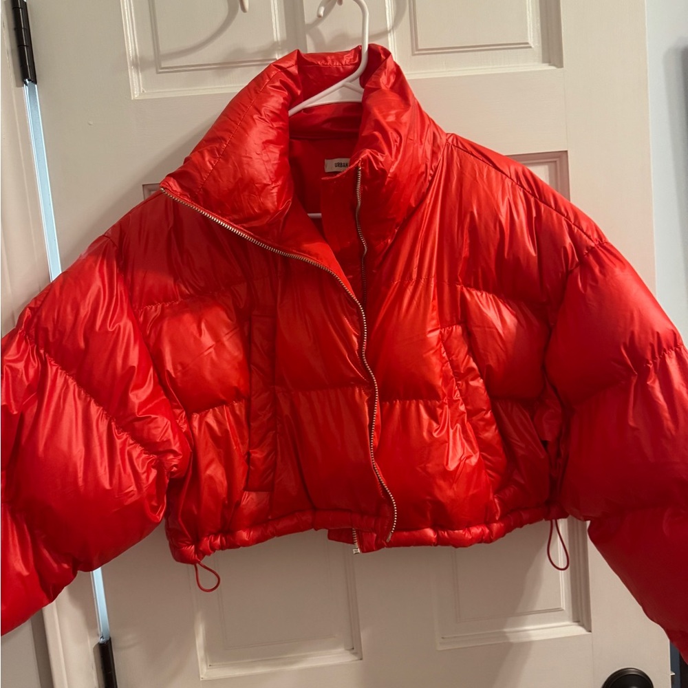 Urban Outfitters Red Cropped Puffer Jacket